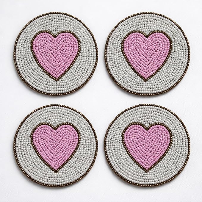 Coasters Set of 4, Handmade Beaded Bar Drink Tabletop Protection Coasters by byHomeDecorativeProduct