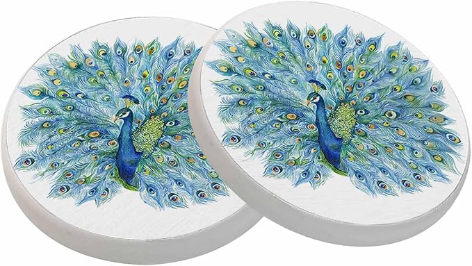 Watercolor Peacock Ceramic Coasters Peacock in Full Bloom Absorbent Drink by oFloral