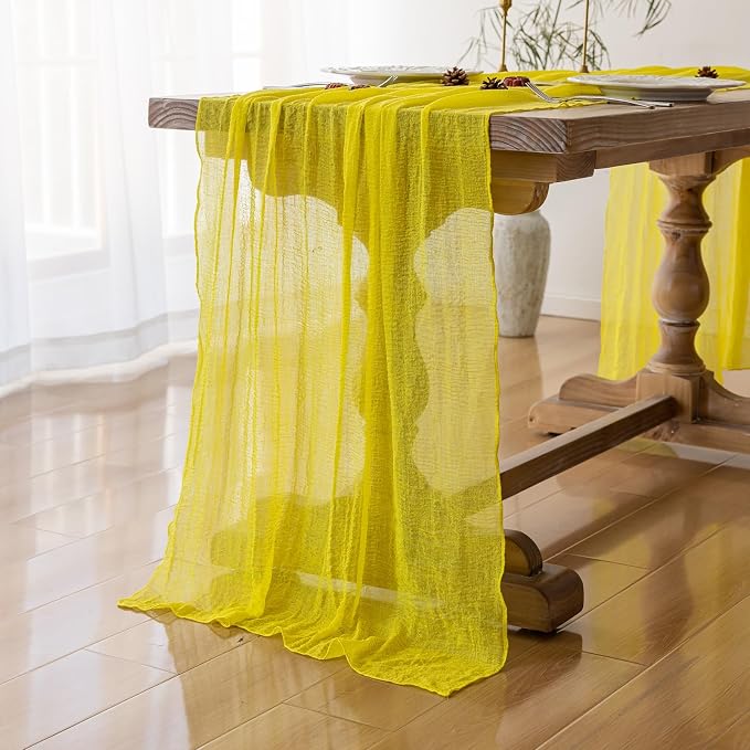 Yellow Cheesecloth Summer Table Runner 120 Inches - Image 2