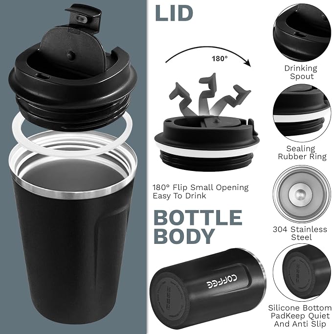 Insulated Travel Coffee Mug, Stainless Steel Coffee Cup - Image 2