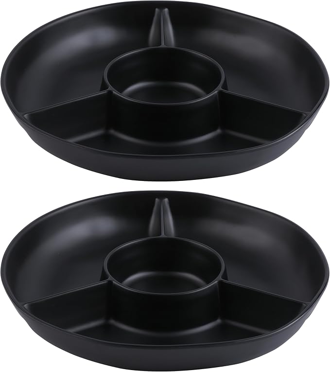 Chip & Dip Serving Tray Set, 4 Sectional Round Melamine Serving Platter by ZAROCRUS
