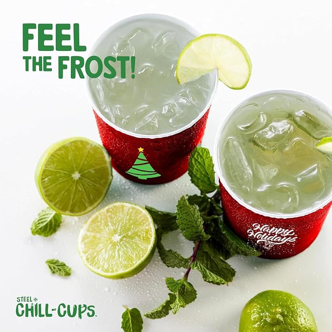 Steel Chill Cups 16 oz. Reusable Party Cups, Happy Holidays, 100% recyclable - Image 7