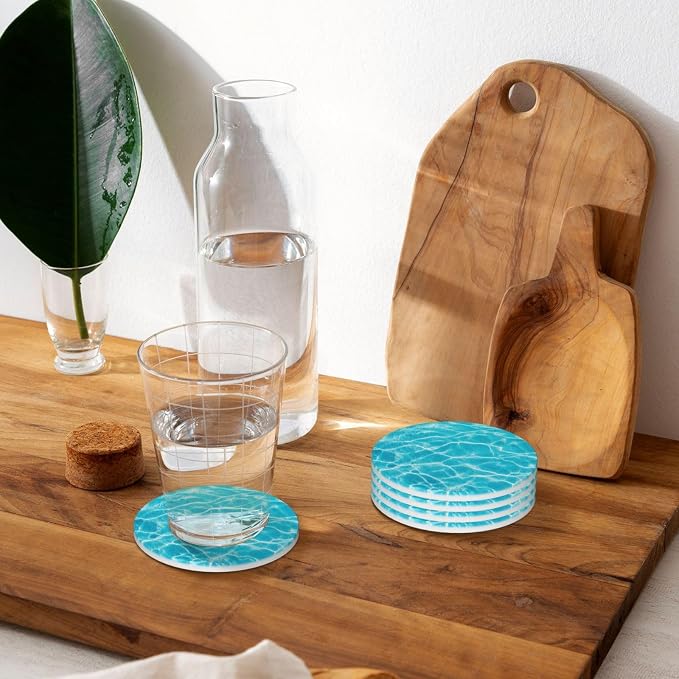 Pool Water Sunlight Coasters for Drinks Absorbent Round Ceramic Coasters Set of - Image 6