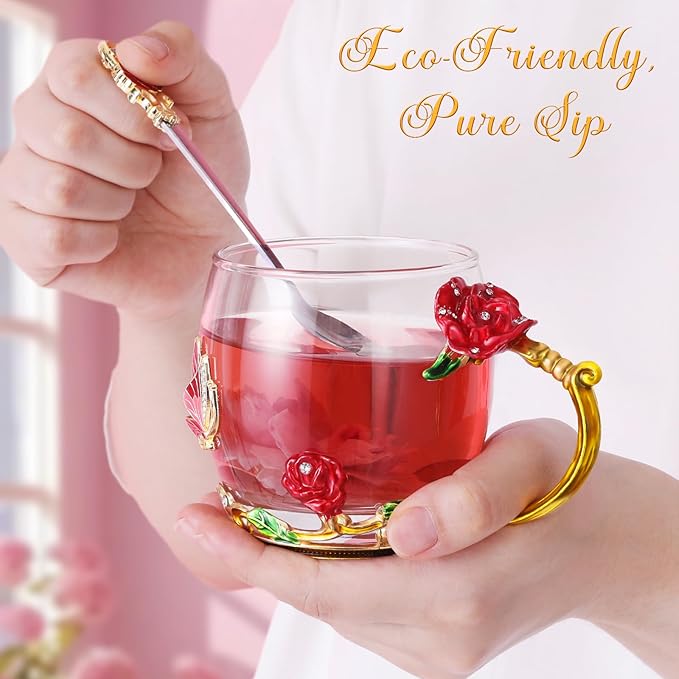 Women Glass Tea Coffee Pretty Cup Set Cute Mug House Warming Butterfly Lover - Image 2