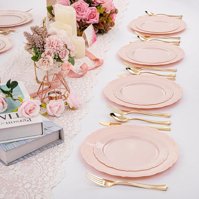 U-QE 100PCS Mauve Pink Plastic Plates - Image 6