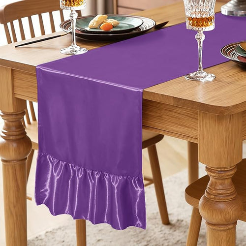 2 Pack Purple Satin Table Runner 12 x 72 Inch | Ruffle Design, Luxurious Dining - Image 2