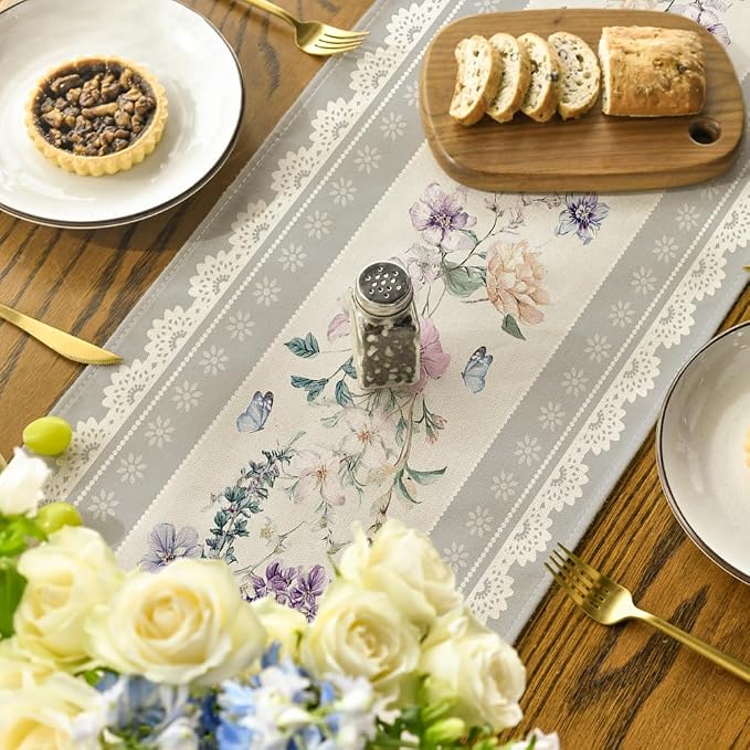 Artoid Mode Printed Lace Floral 210 GSM Spring Table Runner, Seasonal Summer - Image 4