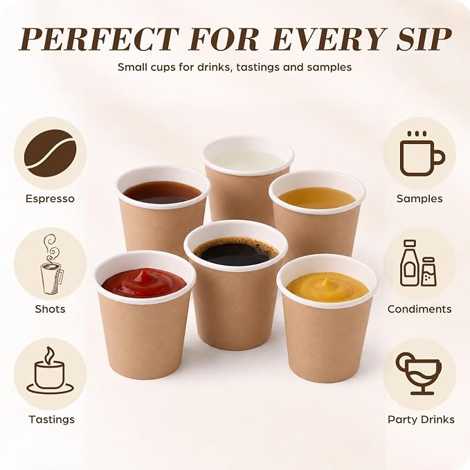 300 Pcs Mini Coffee Cups Brown Culture Cup 2oz Disposable Bathroom Cups Paper - Image 5