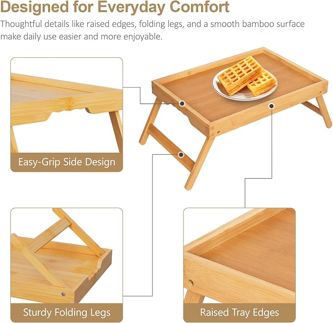2 Pack Bamboo Bed Tray Tables - Image 6