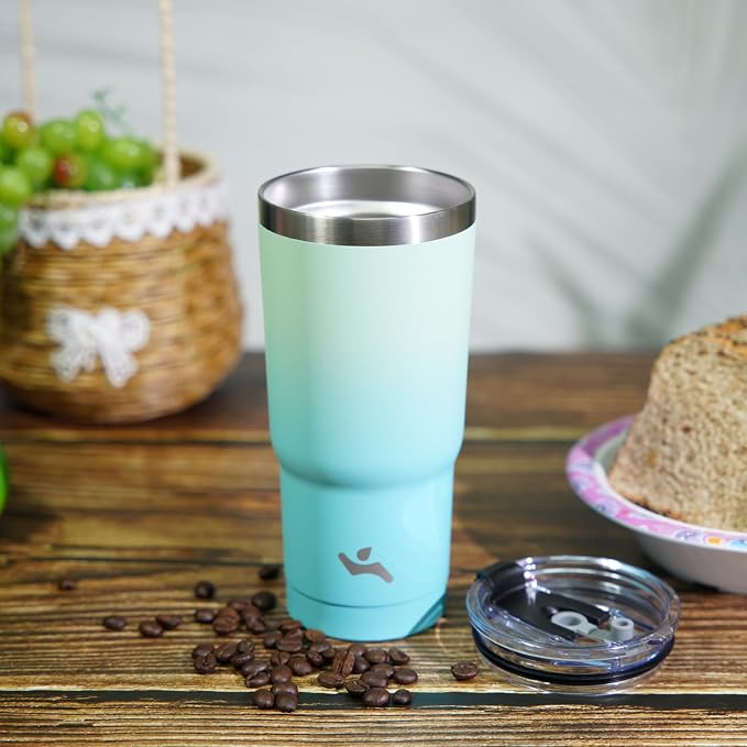 Konokyo 10 oz Tumbler with Handle and Straw, Insulated Travel Mug | Mint; - Image 7