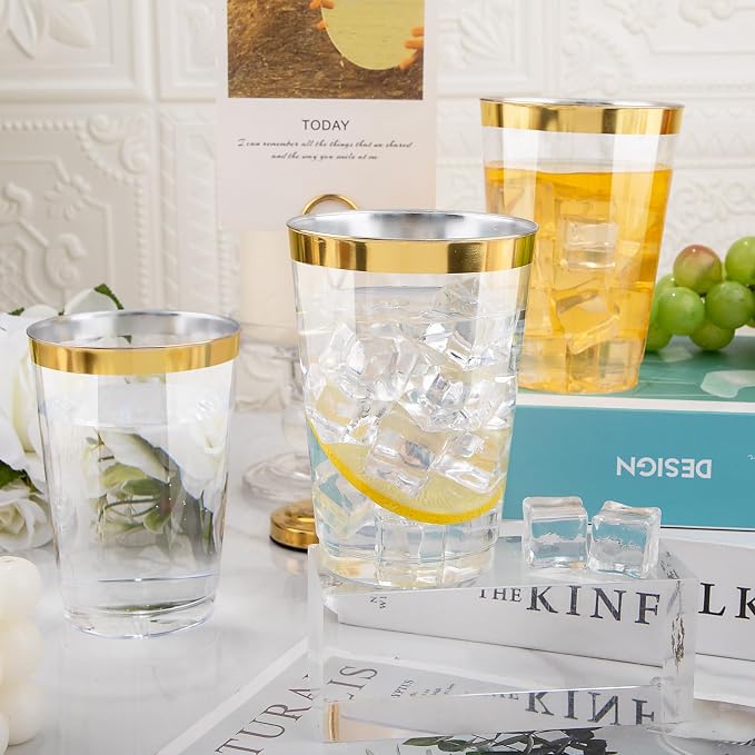 I00000 200 Pack 12 oz Gold Plastic Cups, Disposable Plastic Wine Glasses - Image 5