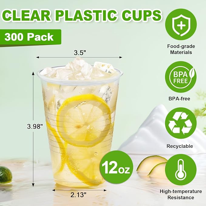 SIUQ 300 Pack 12 oz Plastic Cups, PP Clear Plastic Cups Bulk - Image 5