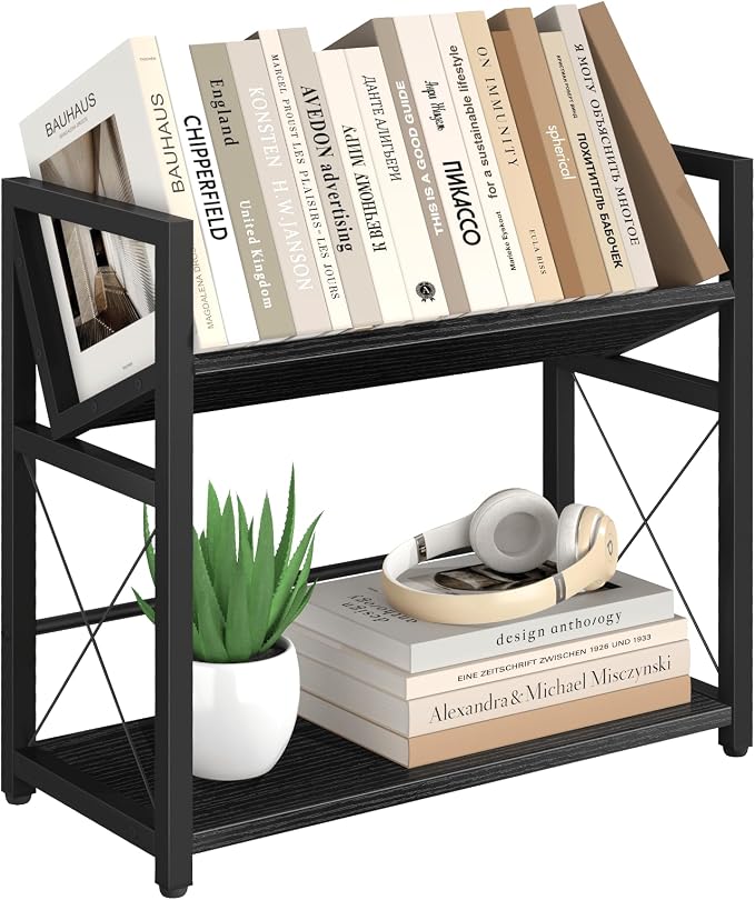 ELITEROO Desktop Bookshelf, 2 Tier Desk Book Organizer Shelf, Wood Tabletop by ELITEROO