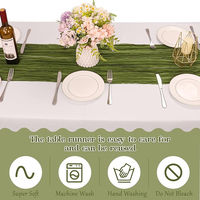 10 Pack Olive Green Cheesecloth Table Runner 6FT Boho Gauze Fabric Table Runner - Image 4