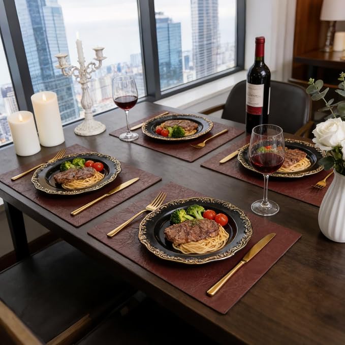 Faux Leather Placemats for Dining Table Set of 4, Edge-Sealed PU Leather Table - Image 6