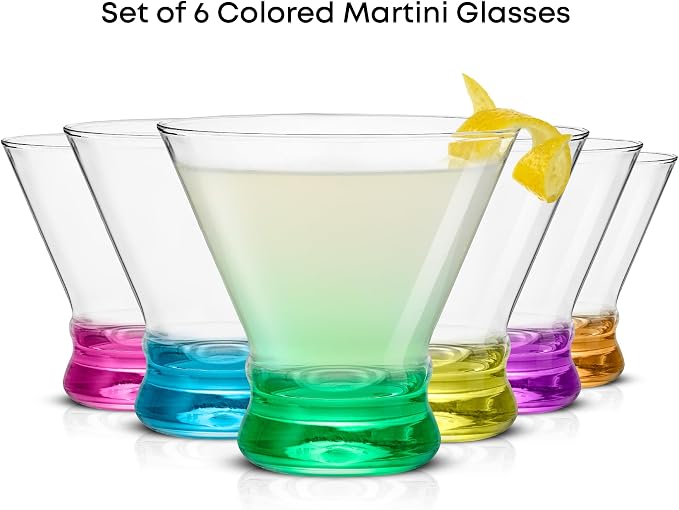 JoyJolt Hue 7.5oz Martini Glasses, Cocktail Glassware Set of 6, Colored Glass - Image 4