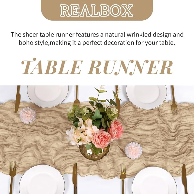 3 Pack Beige Cheesecloth Table Runner 17x108 Inch Semi Sheer Boho Gauze Cheese - Image 4
