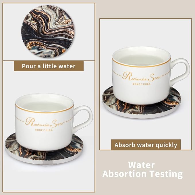 6 Pcs Black and Gold Marble Coasters - Image 6
