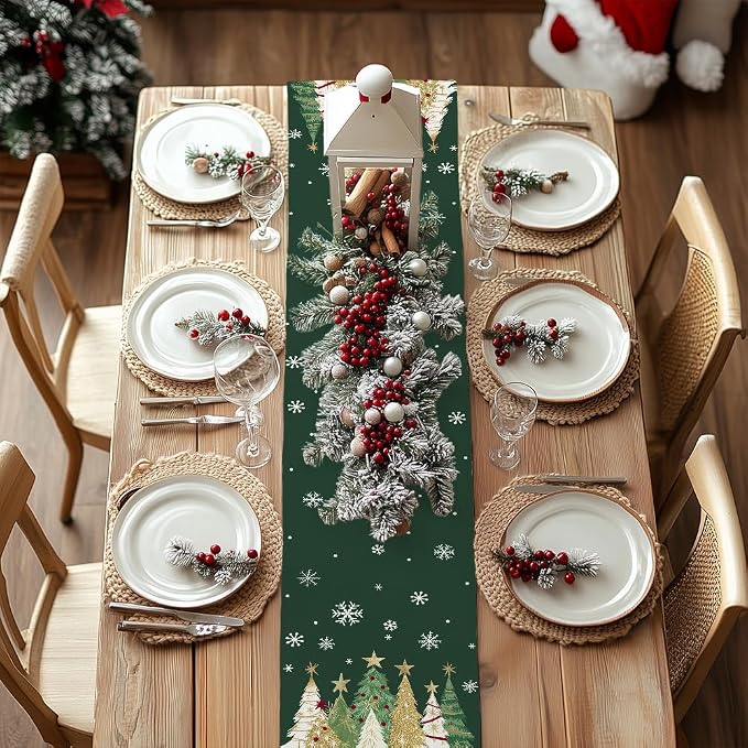 Christmas Table Runner 13x48 Inch, Xmas Trees Snowflakes Holiday Decorative - Image 4