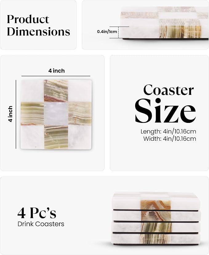 Marble Coasters Set of 4, Decorative Checkered Cup Coaster - Image 5