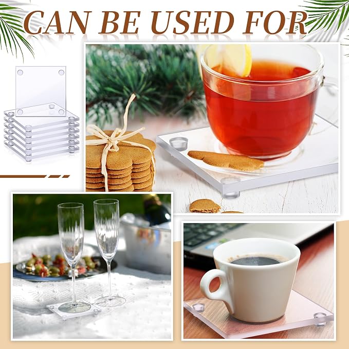 Set of 12 Clear DIY Glass Drink Coaster 3.5 Inch Crystal Coasters Decorative - Image 6