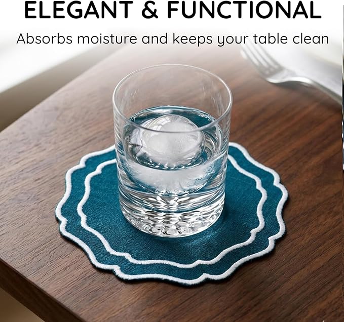 Linen Coasters for Drinks Set of 6, Fabric Coasters - Image 5