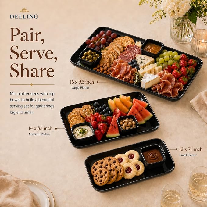 DELLING Large Serving Platter Set of 3, 16/14/12 Inch Porcelain Serving Trays - Image 6