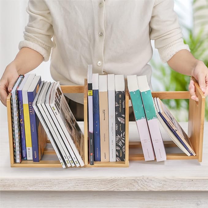 ZOOFOX Bamboo Desktop Bookshelf, Expandable Desktop Organizer, Small Display - Image 2