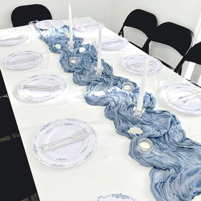 12 Pack Dusty Blue Cheesecloth Table Runners 35x120 Inch, Semi Sheer Boho Gauze - Image 8