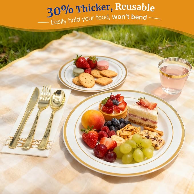 AIRE Gold White Plastic Plates Set, leakproof non-bending, heavy-duty leakproof - Image 5