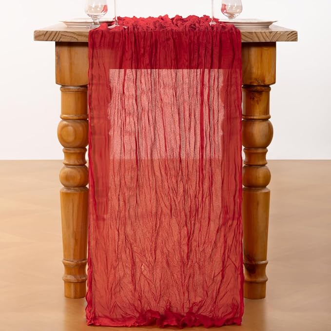 DeZerlor Red Cheesecloth Table Runners 4 Pack Christmas Runners | 120Inches - Image 4