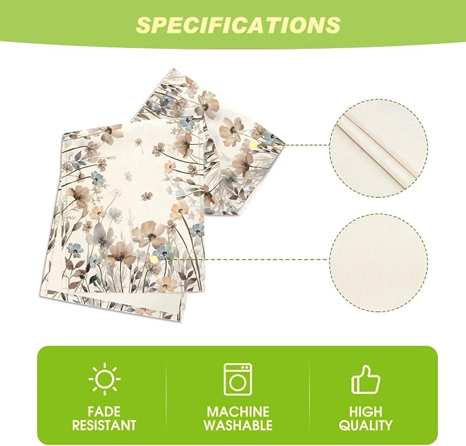 Artoid Mode Brown Poppy Flowers Floral Blossom Summer Table Runner, Spring Fall - Image 5