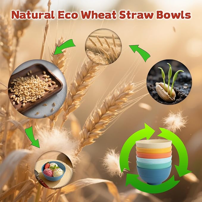 Handy Wheat Straw Bowls Set of 6, Unbreakable Ice-Cream Bowls Sets - Image 6
