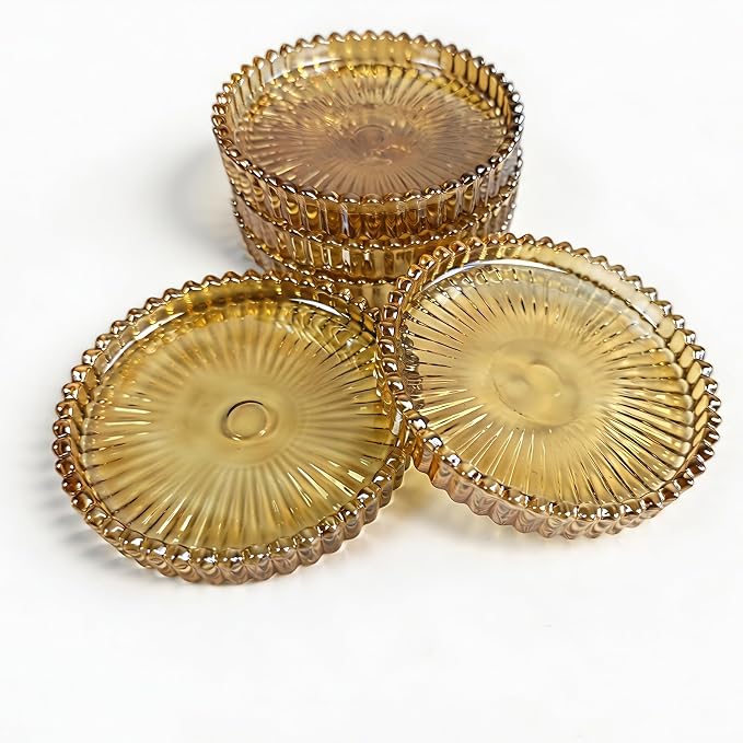 Modern Minimalist Amber Round Glass Coaster Set, 5 Pieces, Durable Glass - Image 6