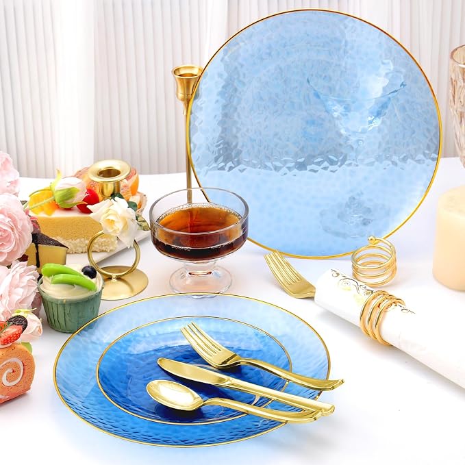 150 Pcs Blue Plastic Dinnerware Set, Disposable Plates - Image 7