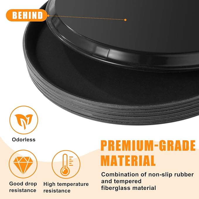 Zopeal 8 Pieces Black Round Restaurant Serving Tray, Plastic Non Slip Surface - Image 3