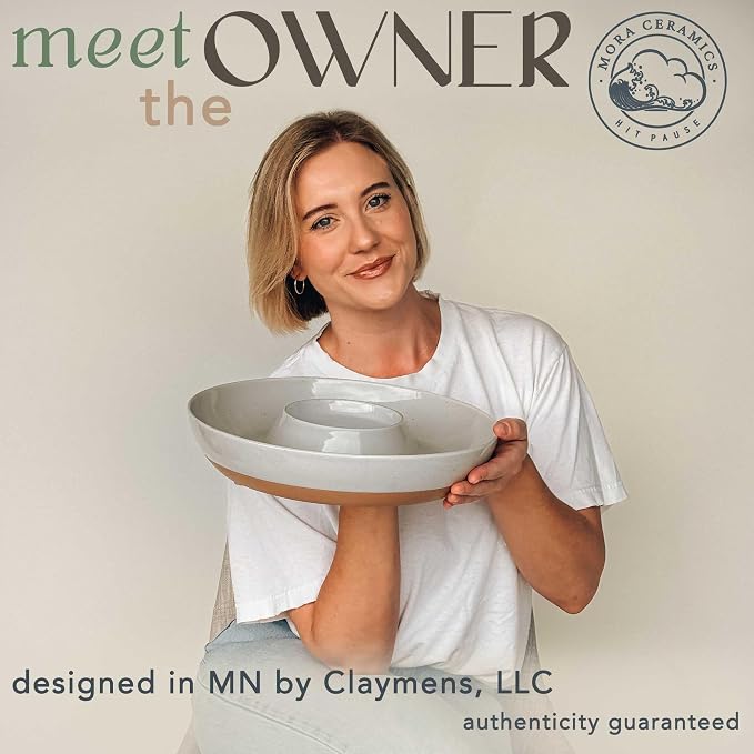 Mora Ceramic Chips and Dip Serving Tray: Large Divided Party Bowl Set - Image 3