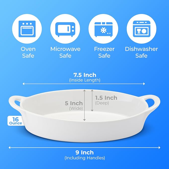Oval Au Gratin Baking Dishes for Oven Safe and Microwave Cooking and Baking - Image 2