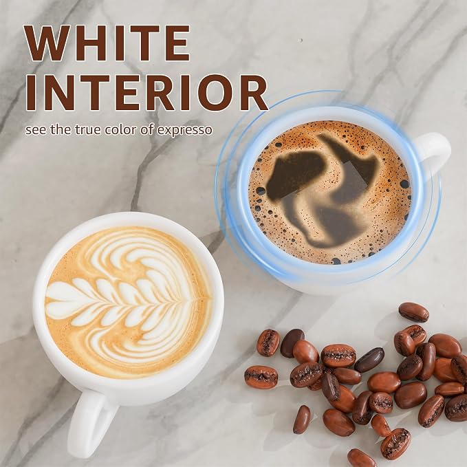 Pilnocok Ceramic Espresso Cups Set of 2, 2.5 oz White Small Coffee Mugs | - Image 5