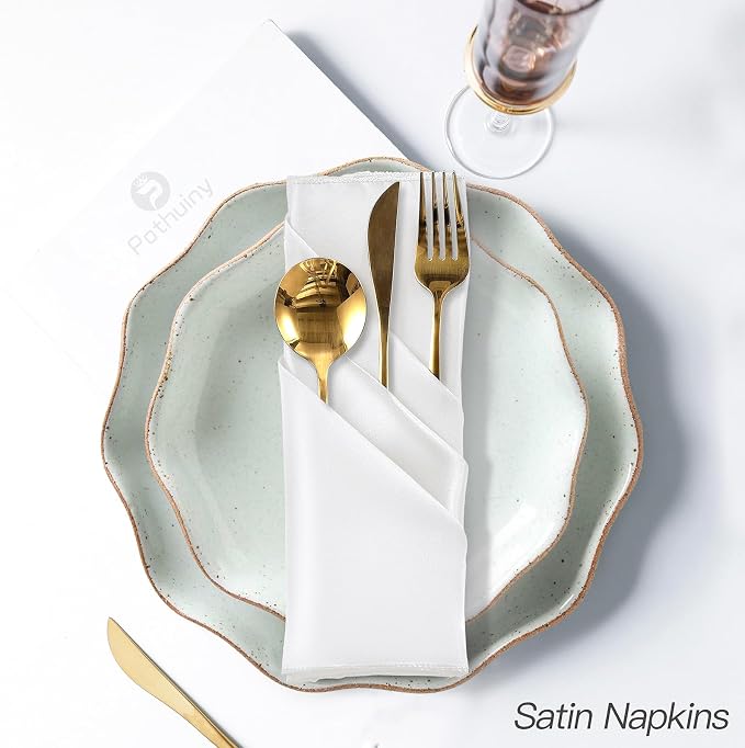 P Pothuiny 12 Pcs White Satin Napkins 17 x 17 Inch, Satin Cloth Napkins | - Image 5