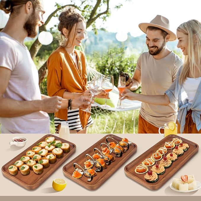 Large Wooden Tray Acacia Wood Charcuterie Boards Party Food Serving Platter | - Image 6
