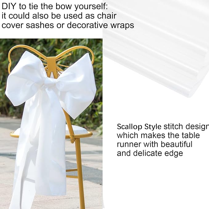 White Table Runners, 12x108 Inches, 12 Pack | Satin, Silk and Smooth Fabric - Image 5
