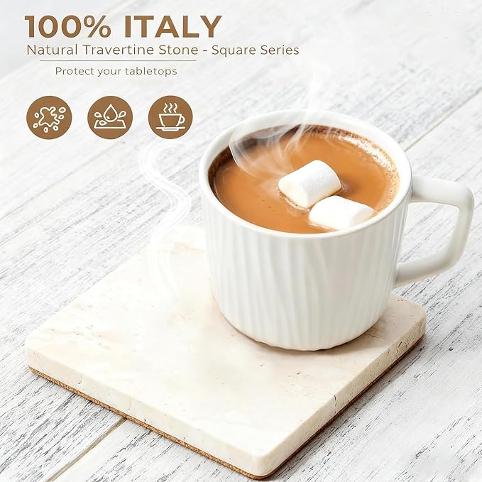 Stone Coasters Set 4PC Natural Travertine, Stone Drink Coaster - Image 7