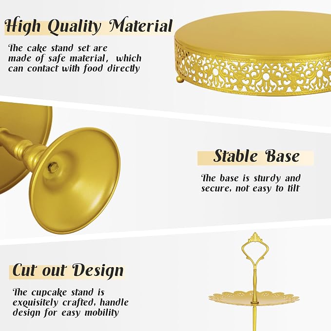 Fivenl 8 Pcs Cake Stand Gold Metal Dessert Table Display Set, 3-Tier Cupcake - Image 3