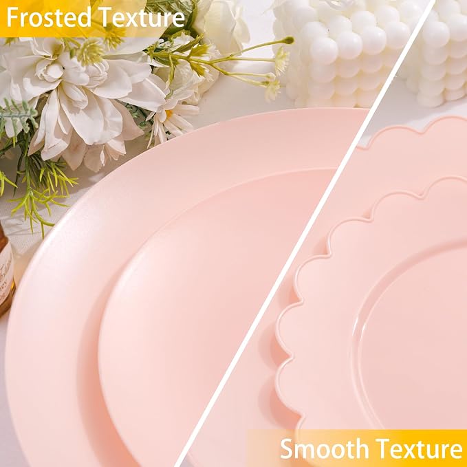 EI 150pcs Pink Plastic Plates Pink Disposable Heavy Duty Plastic Plates - Image 9