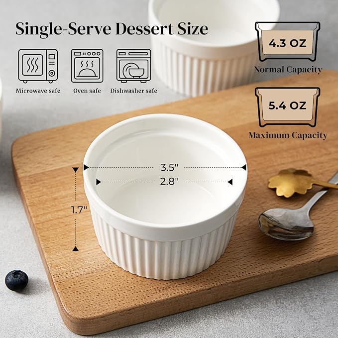 DOWAN 4 oz Ceramic Ramekins Set of 6, Oven Safe Souffle Dishes - Image 2