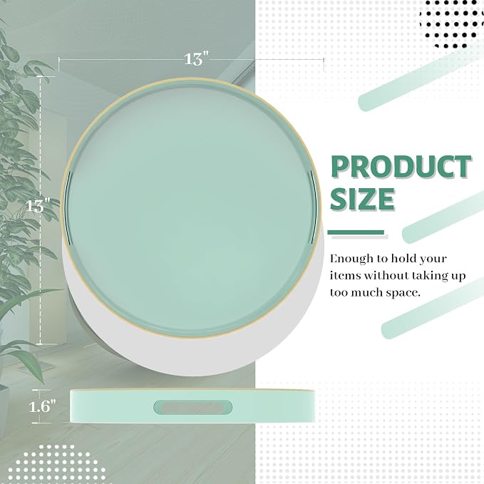 13" Mint Green Decorative Tray, Round Serving Tray - Image 2