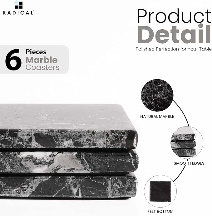 Radicaln Square Marble Stone Coasters Set of 6 - Image 5