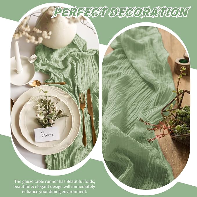 10 Pack Sage Green Cheesecloth Table Runner 17x108 Inch Boho Gauze Cheese Cloth - Image 6