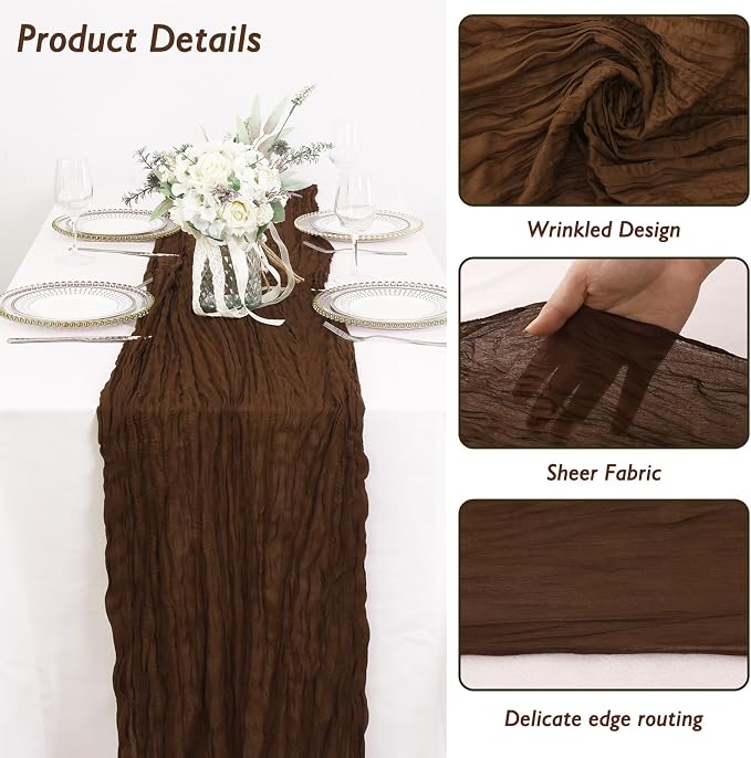 3 Pack Brown Cheesecloth Table Runner 120 Inch Boho Wedding Decor | Cheesecloth - Image 3